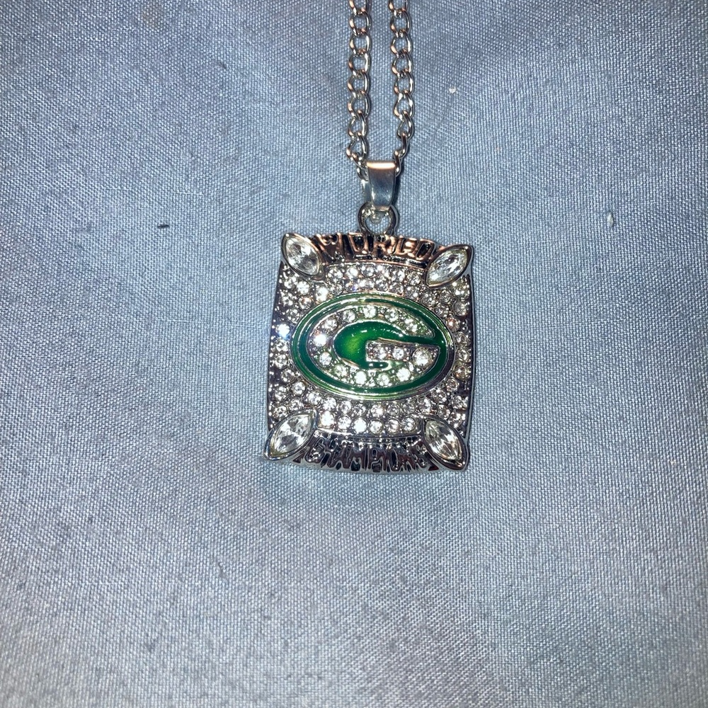Green Bay Packers World Championship Enamel and Rhinestone Pendant Necklace